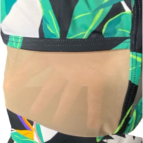 Coastal Blue Women's Sz Med Black Jungle Print Green Mesh One Piece Swimsuit - Picture 5 of 8